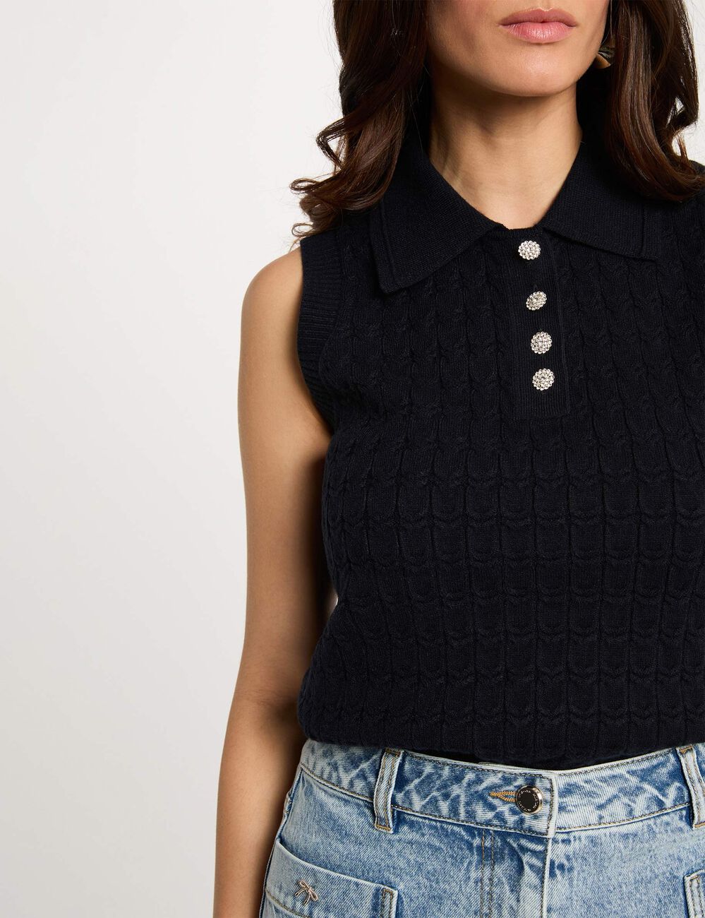 D&eacute;bardeur col &agrave; revers bleu marine femme