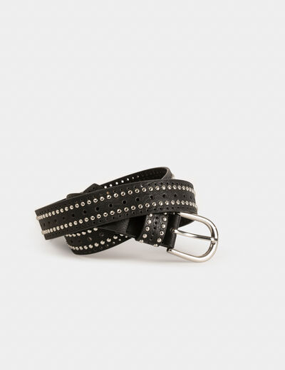 Ceinture avec clous et perforations noir femme