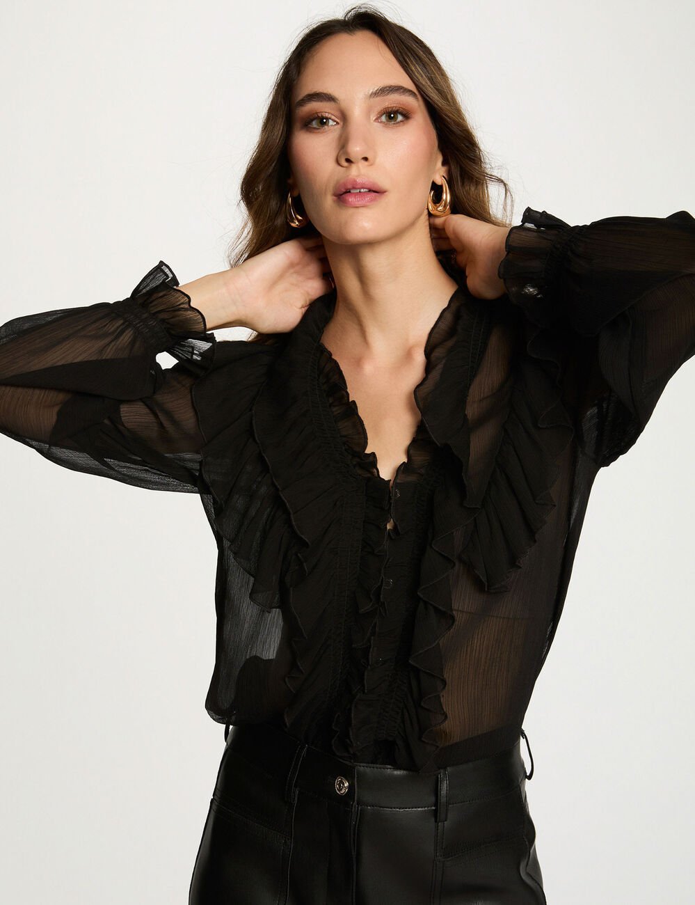 Chemise fluide col v noir femme