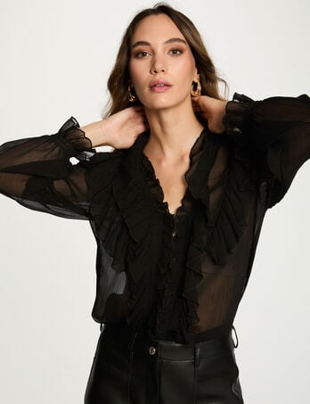 Vloeiende blouse met V-hals zwart vrouw