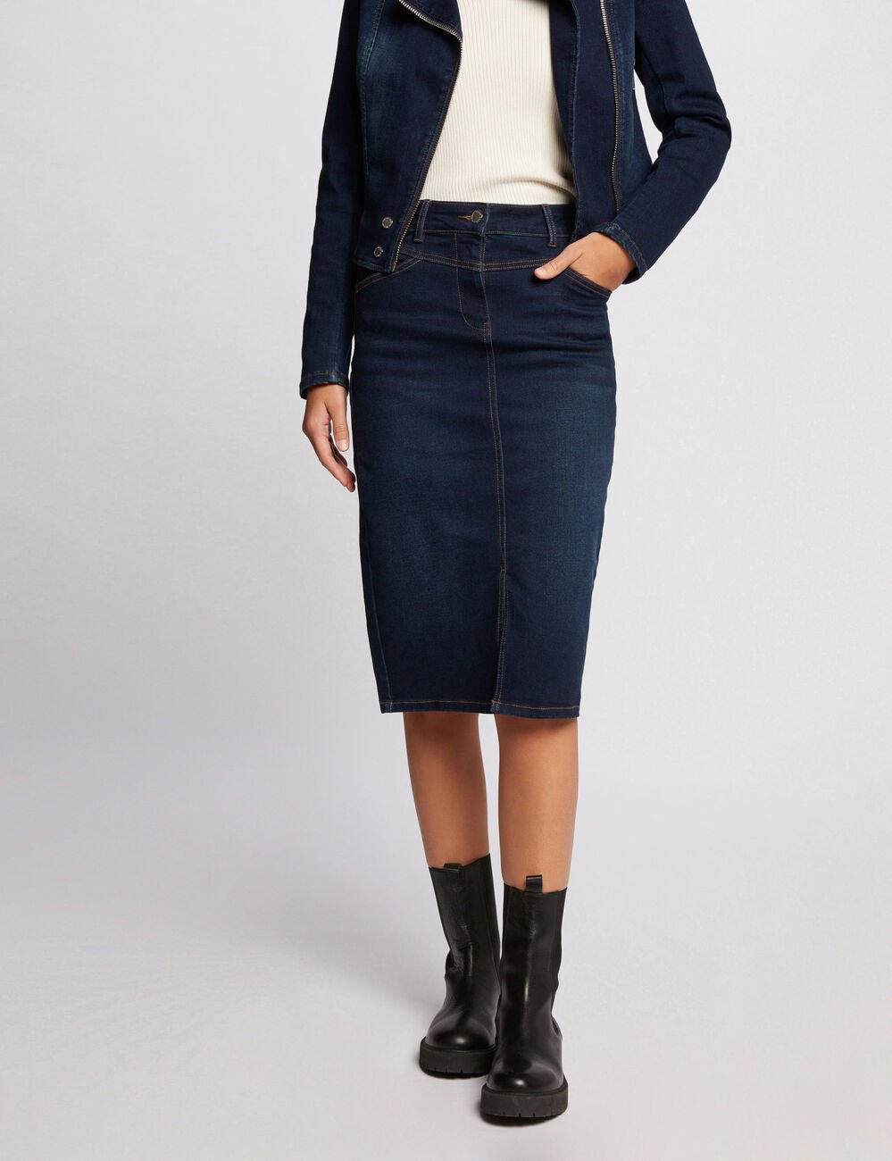 Jupe longueur genou en jean jean brut femme