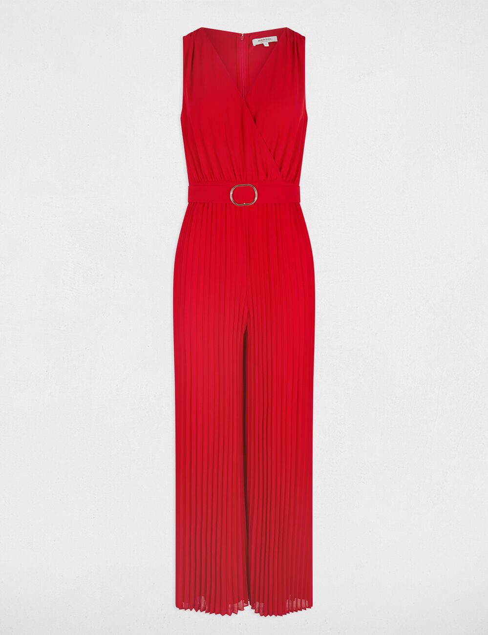 Combinaison ample à jambes plissées rouge femme