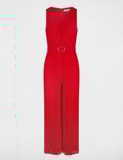 Combinaison ample à jambes plissées rouge femme