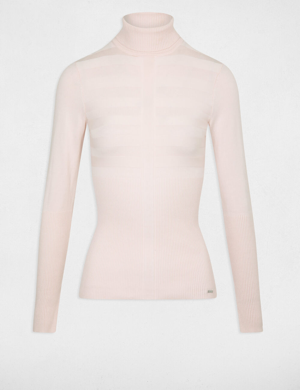 Pull col roul&eacute; cintr&eacute; rose femme