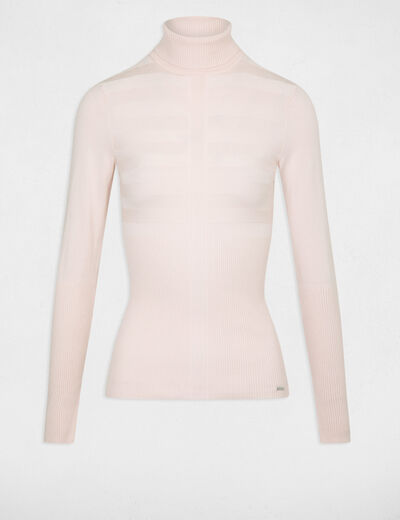 Pull col roul&eacute; cintr&eacute; rose femme