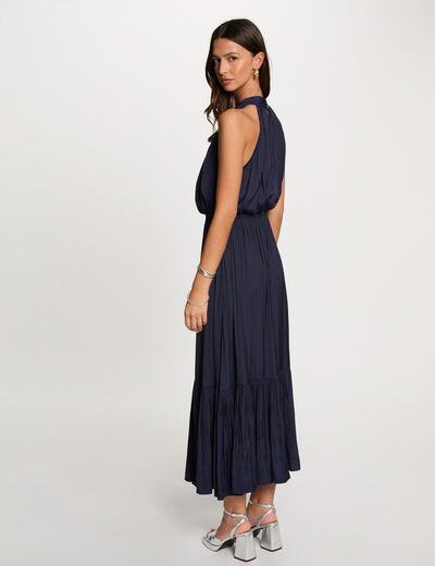 Robe longue col montant bleu marine femme