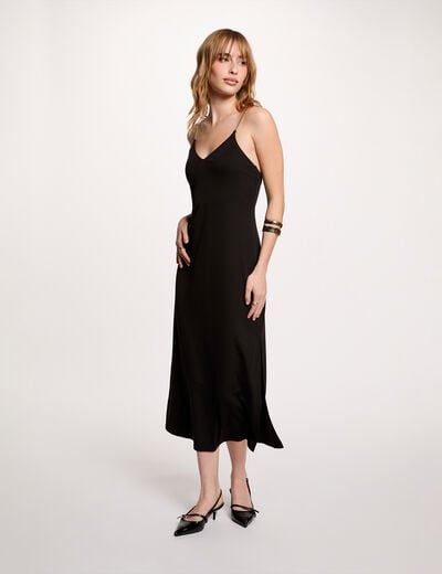 Robe mi-longue bretelles cha&icirc;ne noir femme