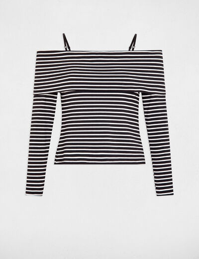 T-shirt manches longues rayé ivoire femme