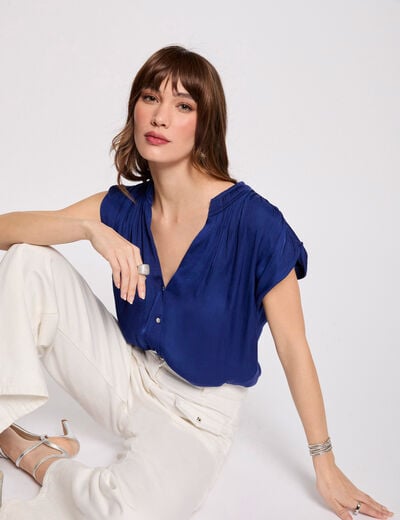 Mouwloze blouse bleu electrique vrouw