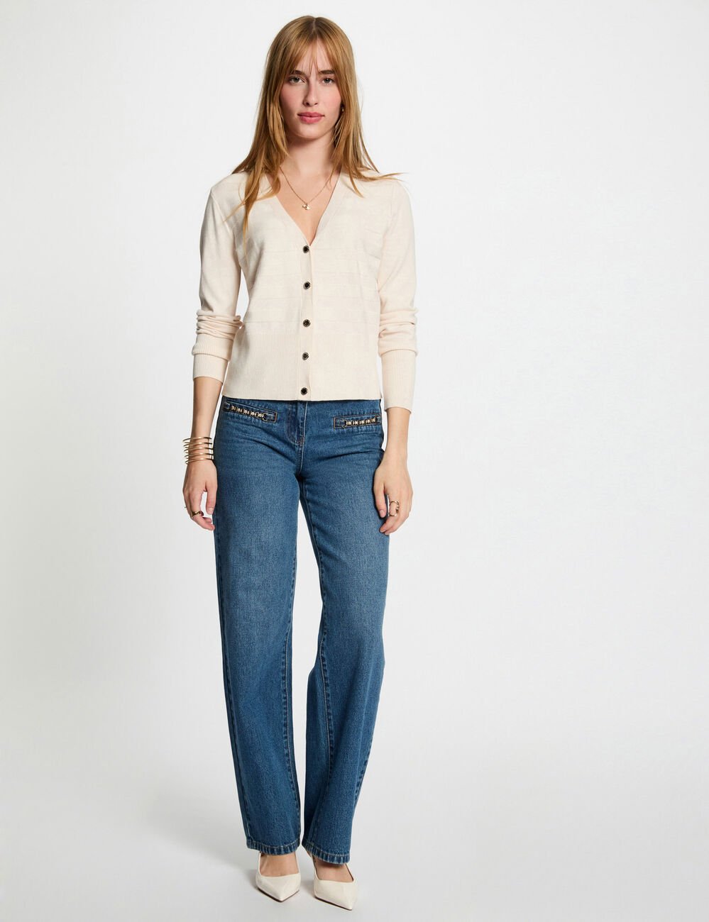 Gilet manches longues ivoire femme