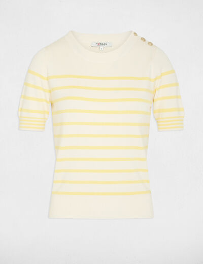 Pull manches courtes rayé ivoire femme