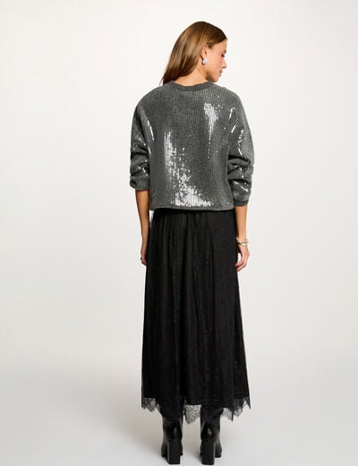 Pull sequins col rond gris foncé femme