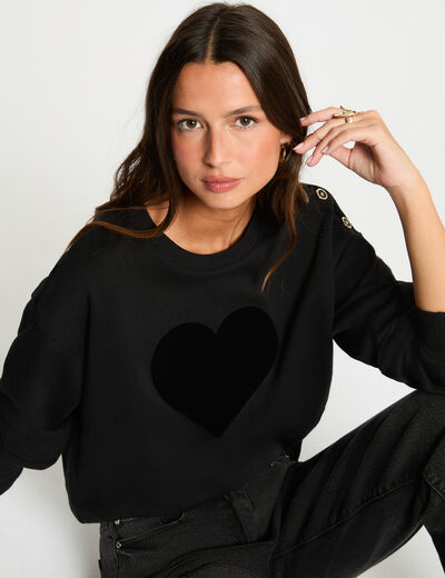 Sweat imprimé col rond noir femme