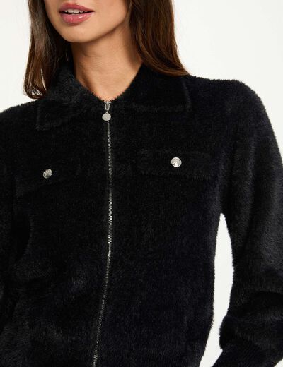 Vest met lange mouwen en reverskraag zwart vrouw
