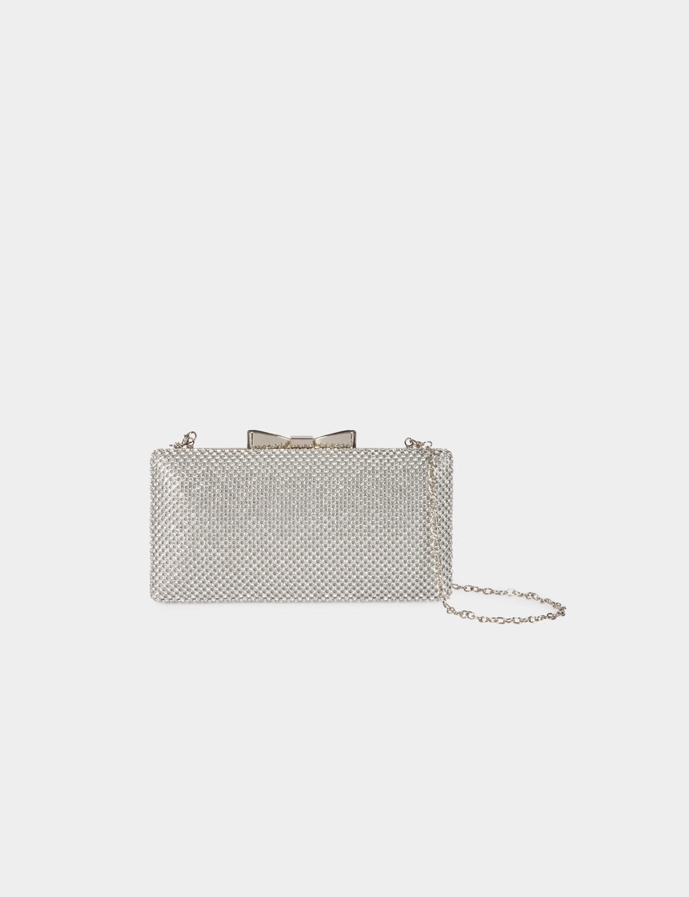 Pochette satin&eacute;e strass couleur argent femme