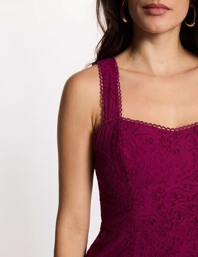 Robe fourreau broderie anglaise prune femme