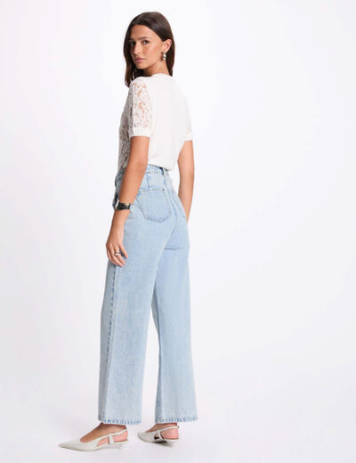 Pull manches courtes dentelle blanc femme