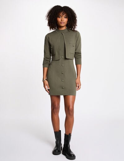 Robe courte effet 2-en-1 vert kaki femme