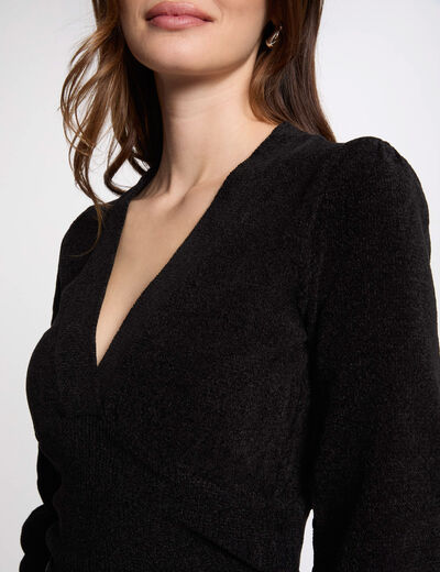Pull col effet croisé noir femme