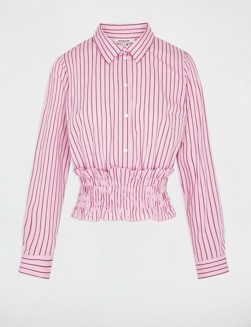 Chemise ray&eacute;e col &agrave; revers rose femme
