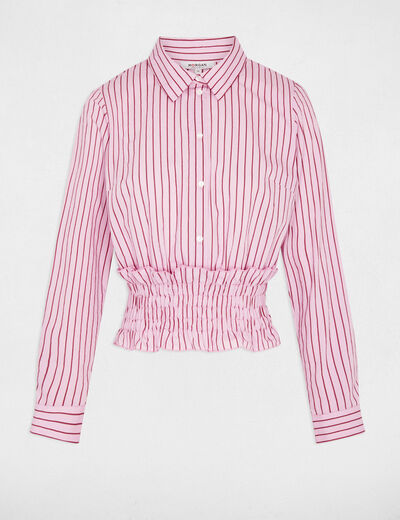 Chemise ray&eacute;e col &agrave; revers rose femme
