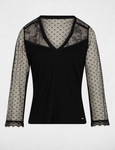 T-shirt manches 3/4 noir femme