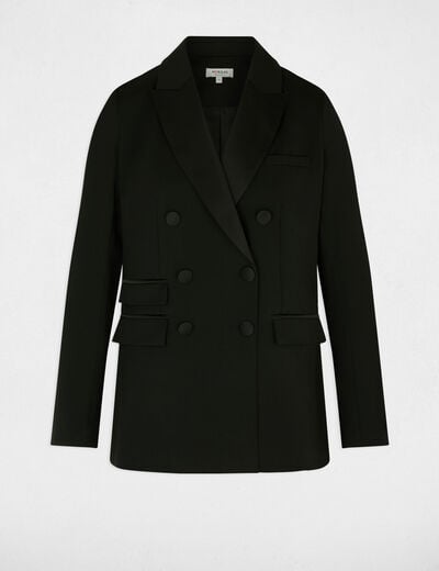 Veste satin col tailleur noir femme