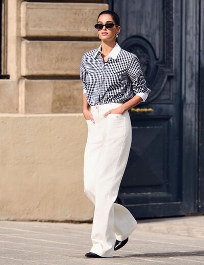 Jean large 7/8 blanc femme