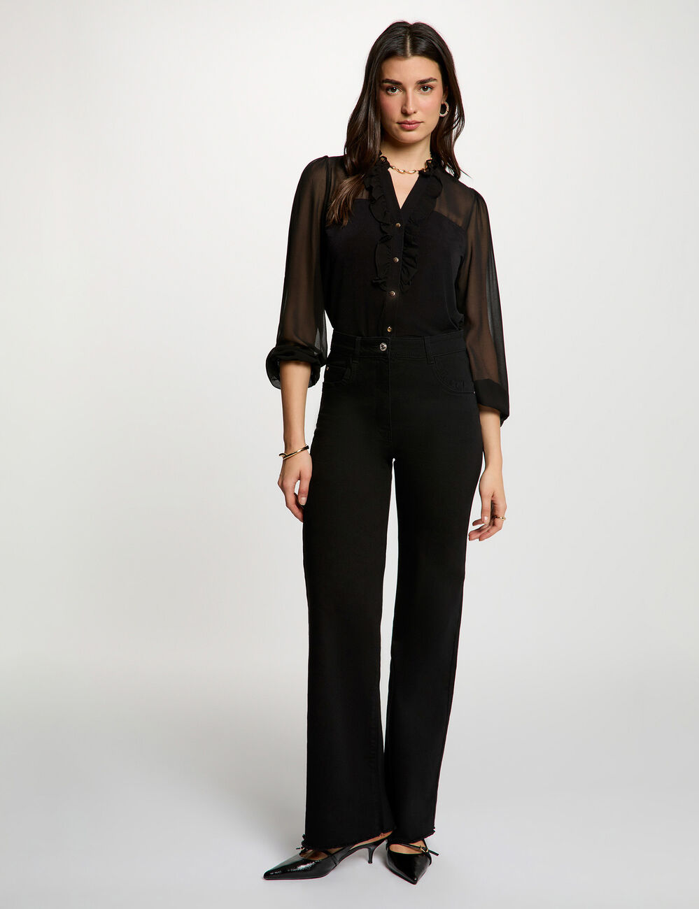 Voile blouse met v-hals zwart vrouw