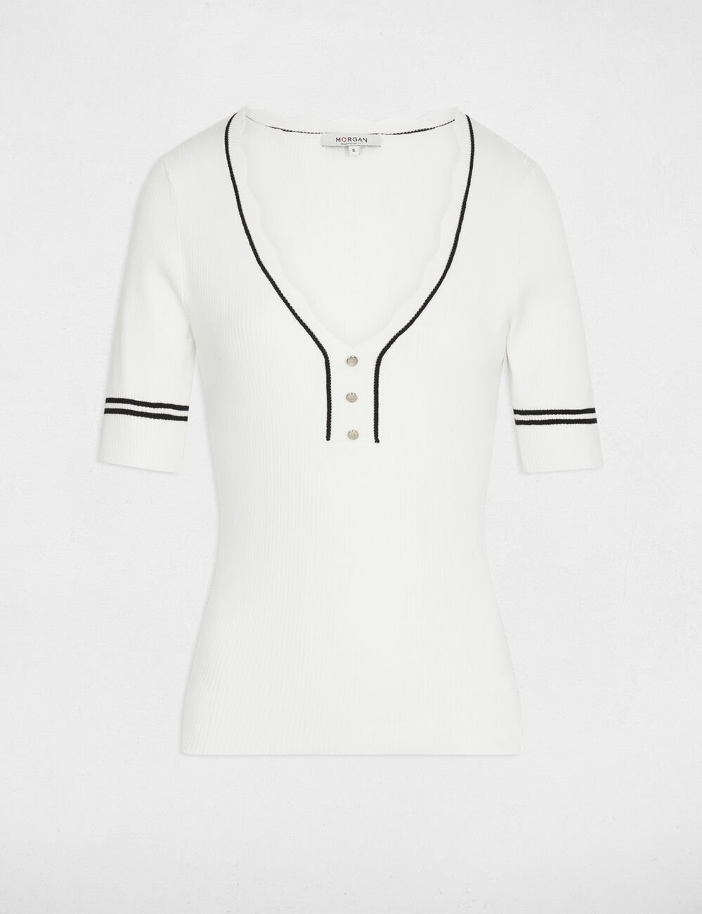 Pull ajust&eacute; col v blanc femme