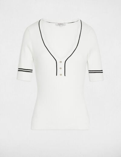 Pull ajust&eacute; col v blanc femme