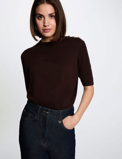Trui ronde hals korte mouwen donker bruin vrouw