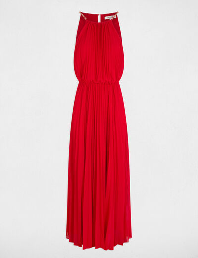 Robe longue pliss&eacute;e rouge femme