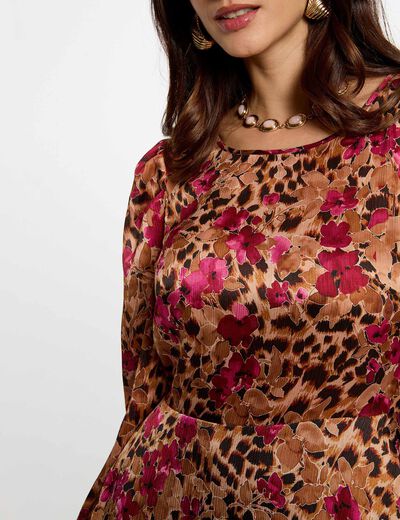 Robe courte plissée multicolore femme