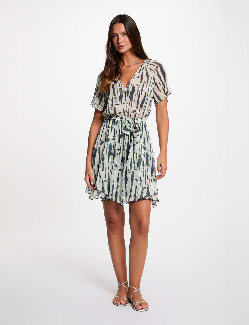 Robe courte col v multicolore femme