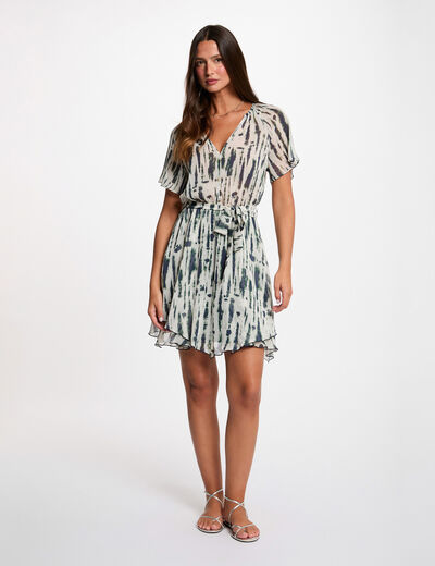 Robe courte col v multicolore femme