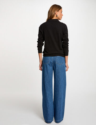 Pull col polo manches longues noir femme
