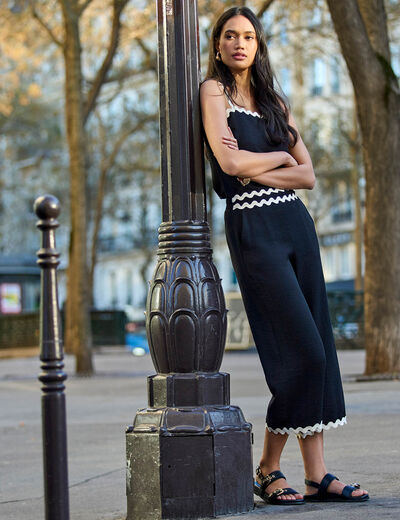 Pantalon large 7/8 noir femme