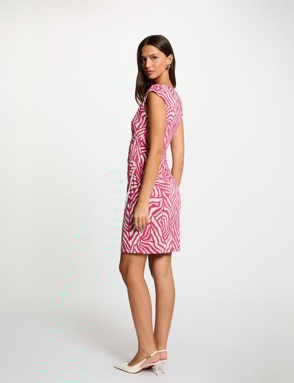 Robe courte col v multicolore femme