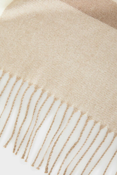 Poncho à rayures beige femme