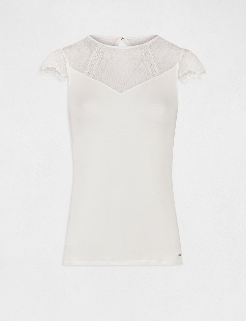 T-shirt met korte mouwen van kant ivoor vrouw