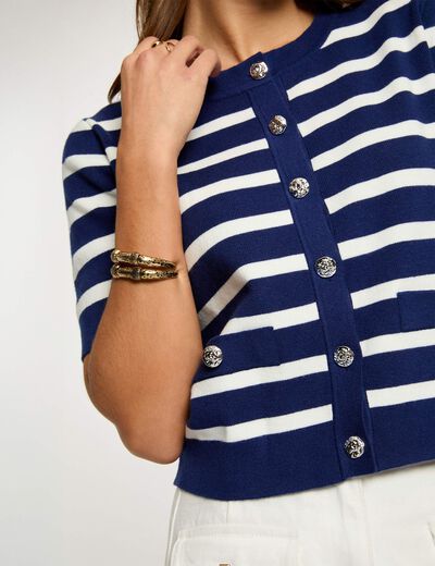 Gilet ray&eacute; manches courtes bleu marine femme