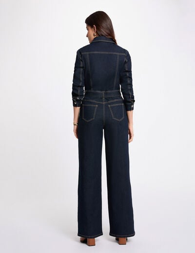 Wijde jeans jumpsuit ruw denim vrouw
