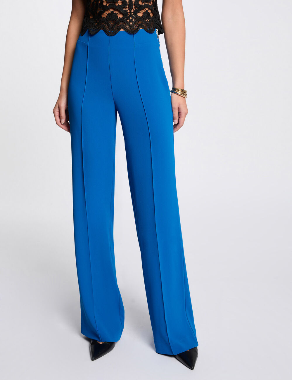 Soepelvallende broek bleu electrique vrouw
