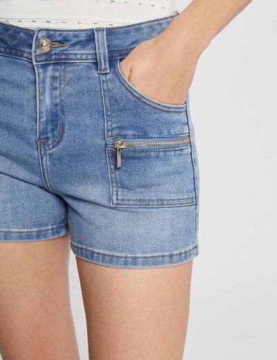 Short en jean détails zippés jean stone femme