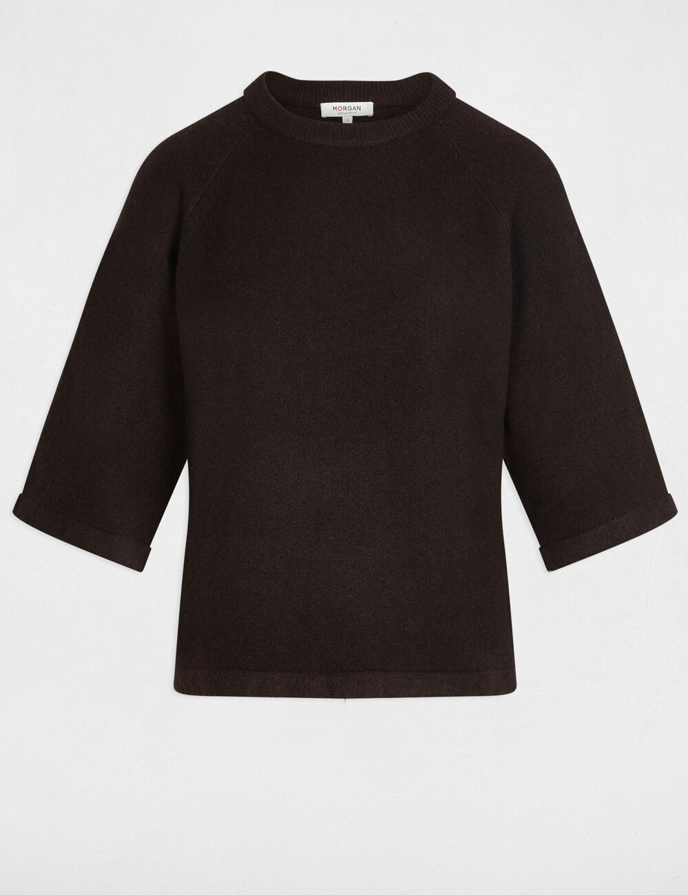 Pull manches 3/4 oversize marron fonc&eacute; femme