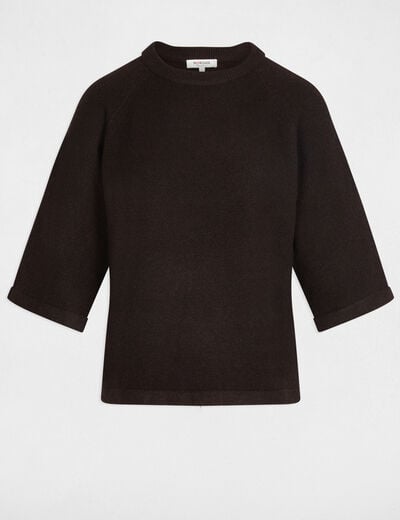 Pull manches 3/4 oversize marron fonc&eacute; femme