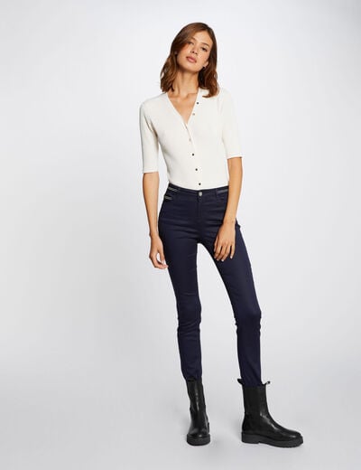 Pantalon slim enduit bleu marine femme