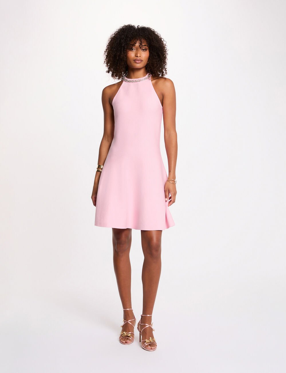 Robe courte trap&egrave;ze rose clair femme