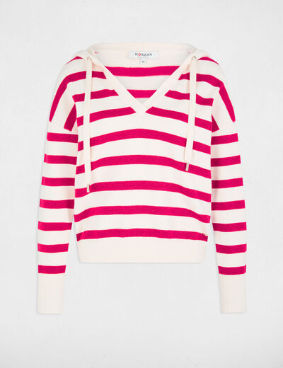 Pull col en V à capuche violet femme